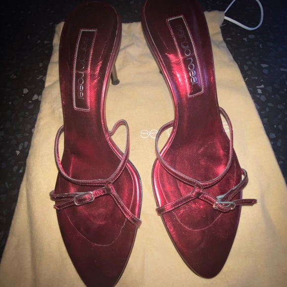 Sergio Rossi Red Iridescent Sandals Size 37 - Picture 2 of 7